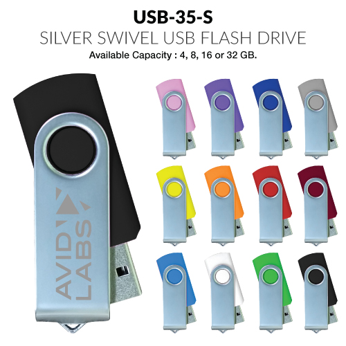 USB Flash Shiny Silver Swivel